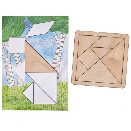 Головоломка танграм деревянный Smile Decor Кроха с набором карточек 8 шт., для детей и малышей, развивающий