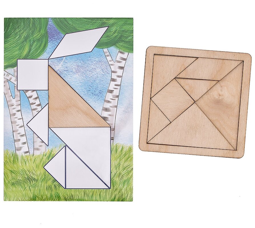 Головоломка танграм деревянный Smile Decor "Кроха" с набором карточек 8 шт., для детей и малышей, развивающий - фотография № 1