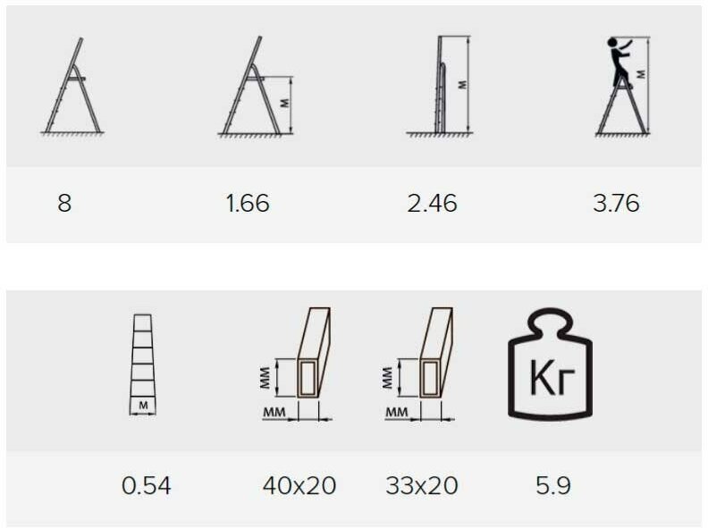 Стремянка Alumet алюминий 8ступ. H3.70м макс.нагр.:150кг - фото №4