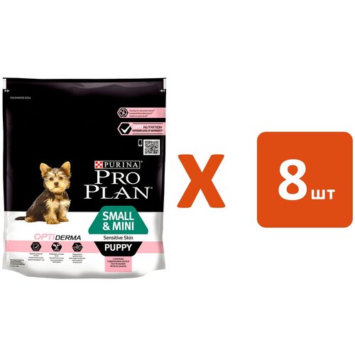 PRO PLAN OPTIDERMA PUPPY SMALL & MINI SENSITIVE SKIN для щенков маленьких пород с чувствительной кожей с лососем и рисом (0,7 кг х 8 шт)