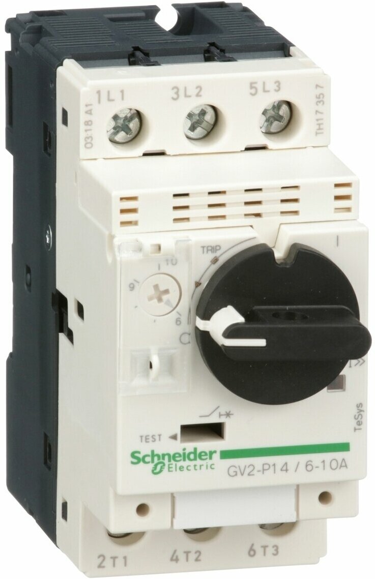 Автоматический выключатель Schneider Electric GV2P10 для защиты электродвигателей TeSys GV2 4-6.3А 3P, поворотная рукоятка