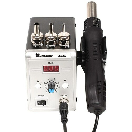 Паяльная станция термофен фен 8586 220В с феном 700Вт с регулировкой и сменными насадками для SMD компонентов У 299700₽