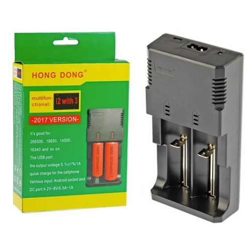 Зарядное устройство для двух литиевых аккумуляторов универсальное + USB 2.0 + Micro-USB 2.0 // 14500 16340 17500 17670 18500 18650 26650