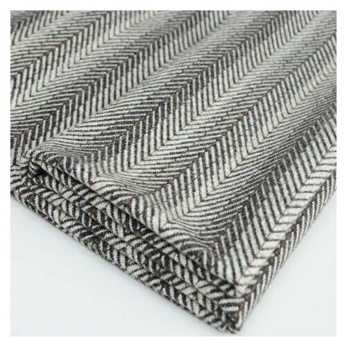 Ткань для рукоделия и шитья/ Трикотаж в крупную елочку коричневый/Стретч/ Пальтовая на отрез 1*1,5 м