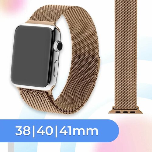 Металлический ремешок для умных часов Apple Watch 38-40-41 mm / Сменный браслет миланская петля для умных часов Эпл Вотч 1-9, SE, Ultra серии / Золотой золотистый, золотой, размер L (запястье 160–180 мм), XS (запястье 120–135 мм), XXL (запястье более 200 мм)