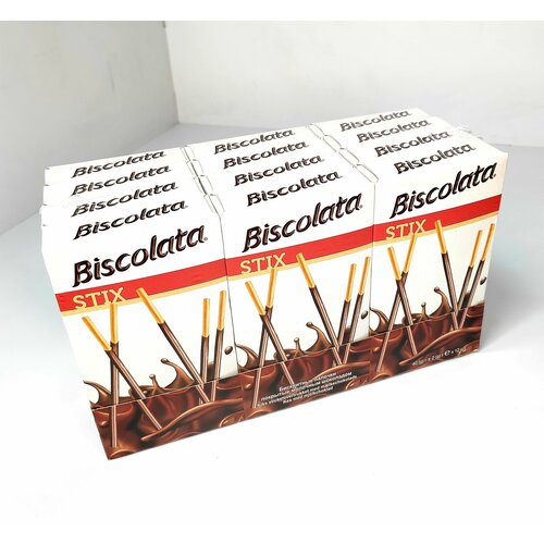 Палочки шоколадные Biscolata, покрытые фундуком, 12 упаковок.