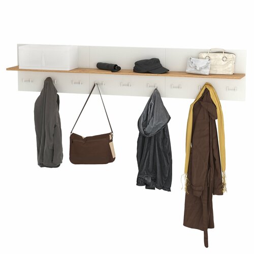 Широкая вешалка для верхней одежды Моби Октава белый шагреньдуб крафт золотой 4593₽