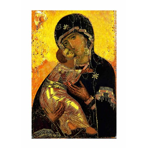 Икона Владимирская Божия матерь, Богородица, чудотворная, древнейшая икона, XII век, Холст с подрамником 40 на 50 см