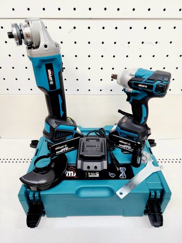 Изображение товара Набор аккумуляторного инструмента Smart 2 в 1 (гайковерт 350Нм + ушм 125мм), 21В, 4Ач, кейс, 2 аккумулятора