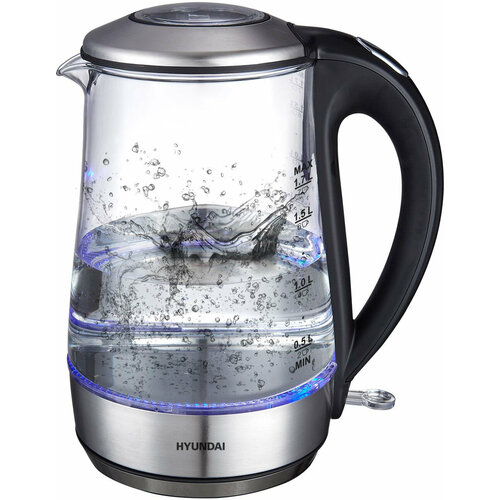 Чайник электрический Hyundai HYK-G8406 17л 2200Вт прозрачныйчерный корпус нержавеющая сталь 213000₽