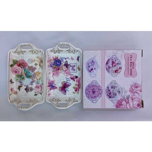 Набор подставок под чайные пакетики 2шт 12*7см, микс рисунков