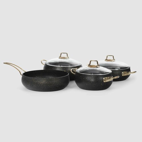 Набор посуды для приготовления Kitchenstar Granite belly черный 7 предметов, для индукционной плиты