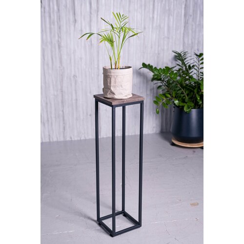 Подставка для цветов напольная металлическая лофт 80см черная, темное дерево