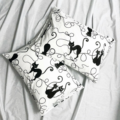 Наволочка на подушку Котофей 50x50, перкаль 100% хлопок, белый