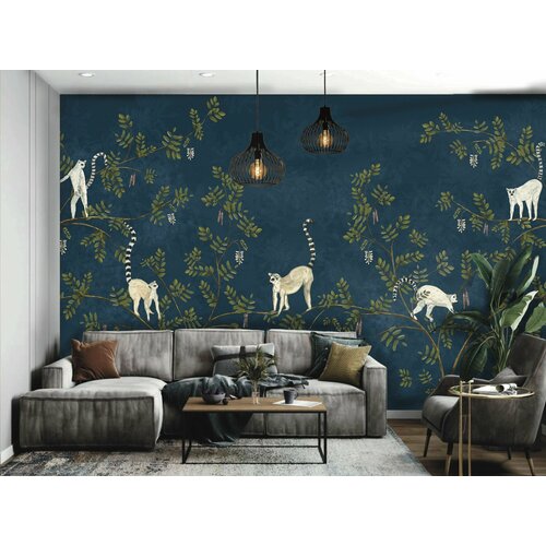 Обои бесшовные Лемуры Синий (текстура листья) (ширина 2550мм х длина 2000мм)
