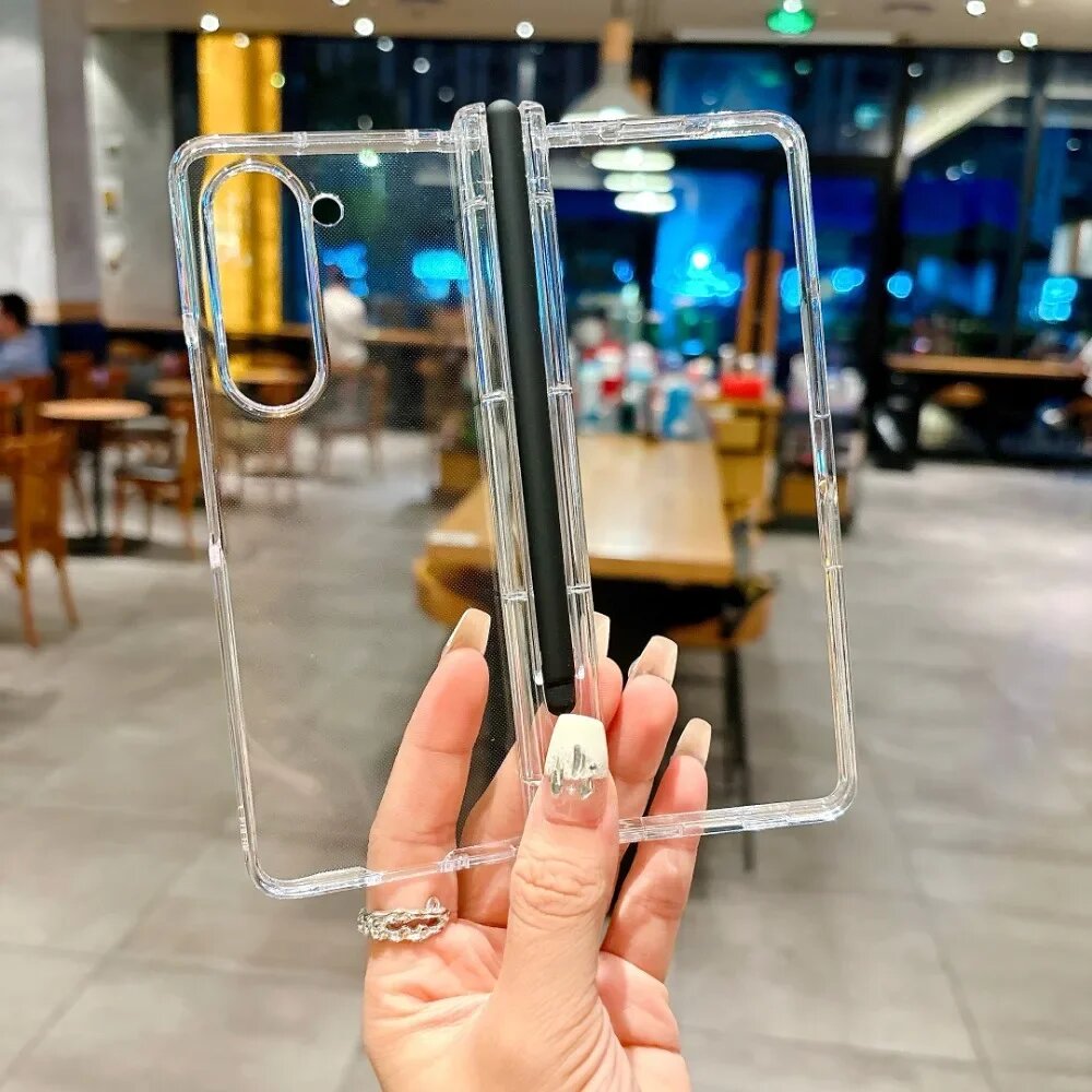 Прозрачный чехол для телефона со стилусом для Samsung Galaxy Z Fold 6 5 4 3 Fold6 Fold5 Fold4 Fold3 5G Защитная крышка с гнездом для ручки, B, Galaxy Z Fold 5 — фото 1