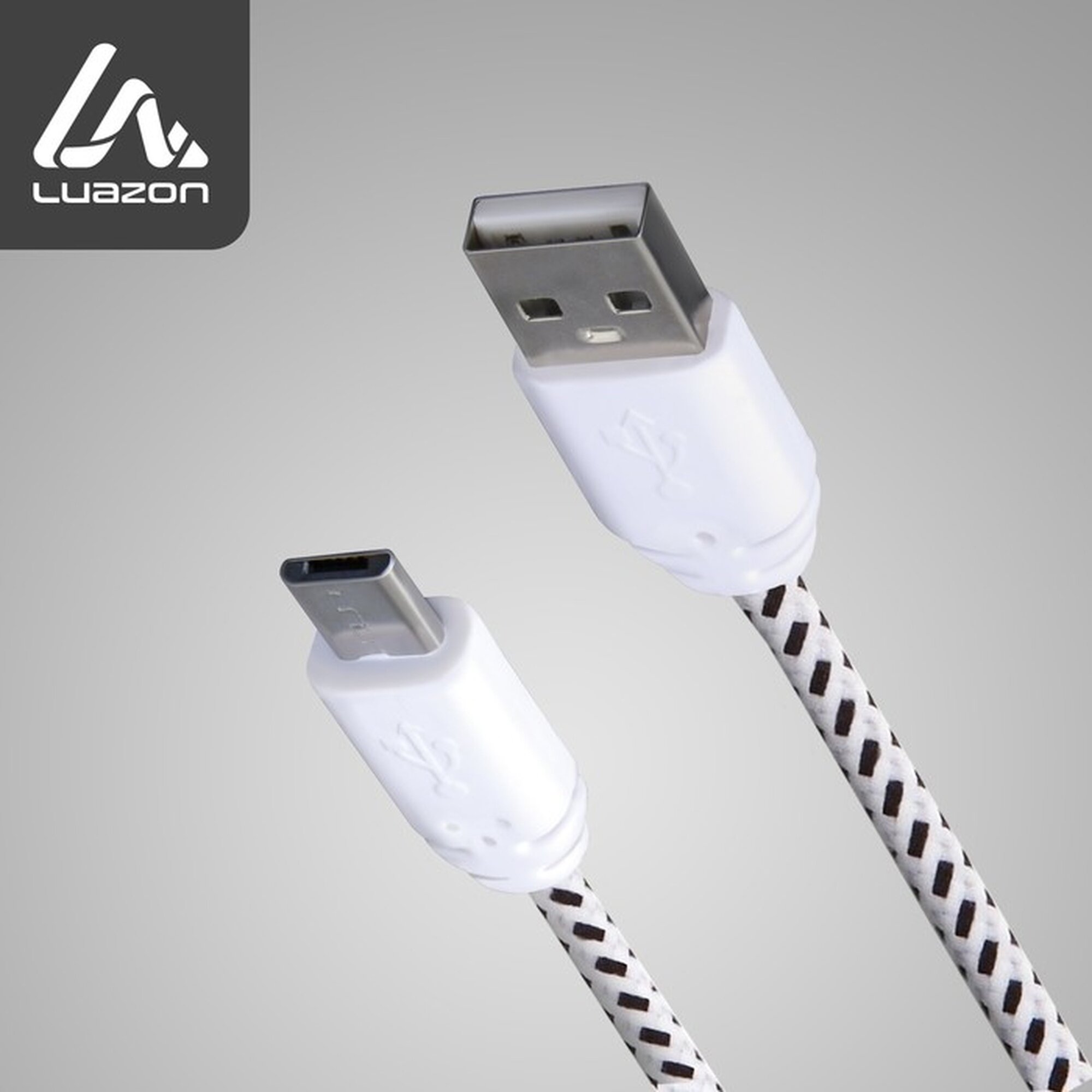 Кабель Luazon microUSB - USB 1 А 09 м оплётка нейлон белый