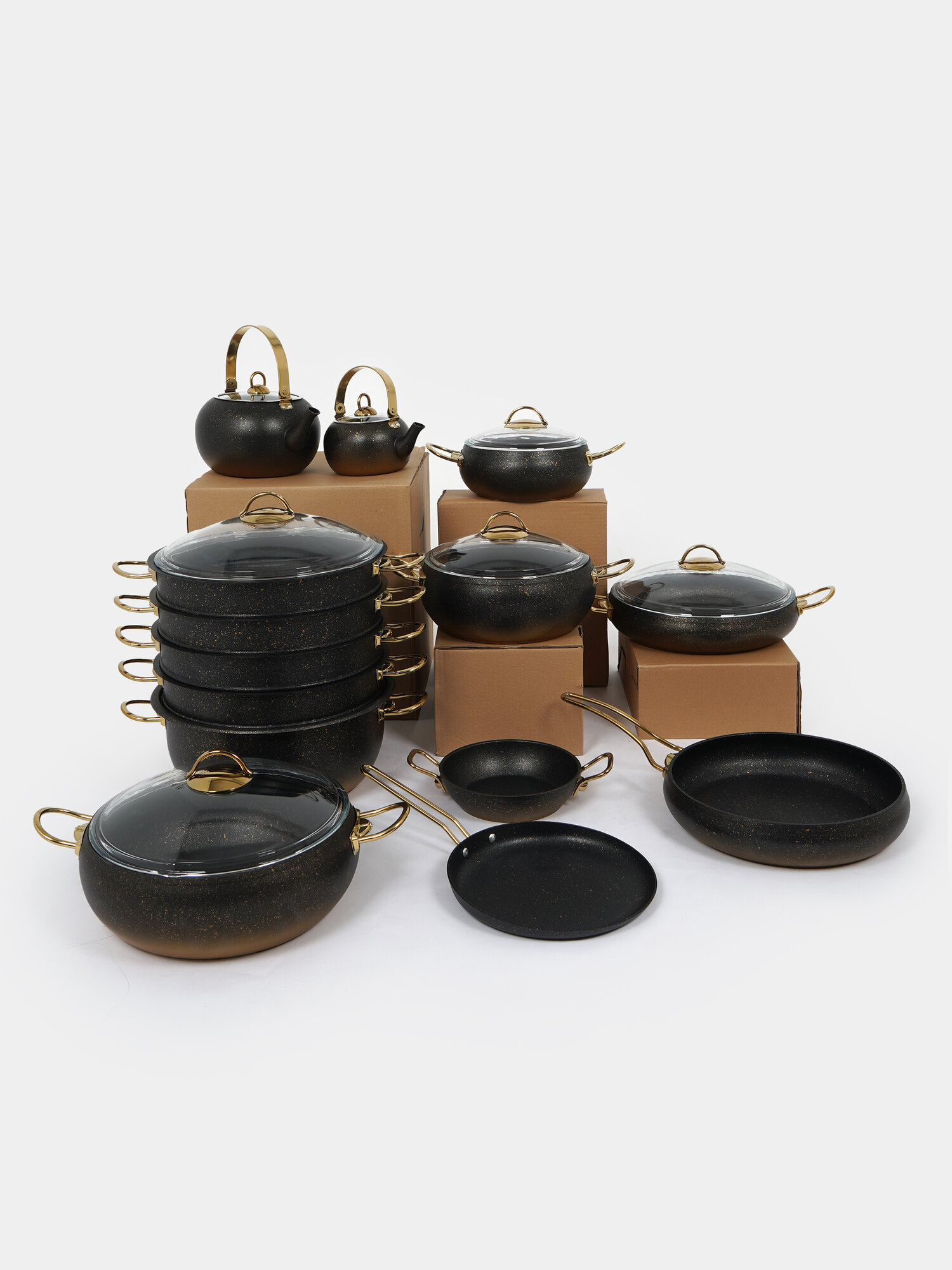 Набор посуды O.M.S Collection, 3546, золотой, антипригарное покрытие, 22 предмета.