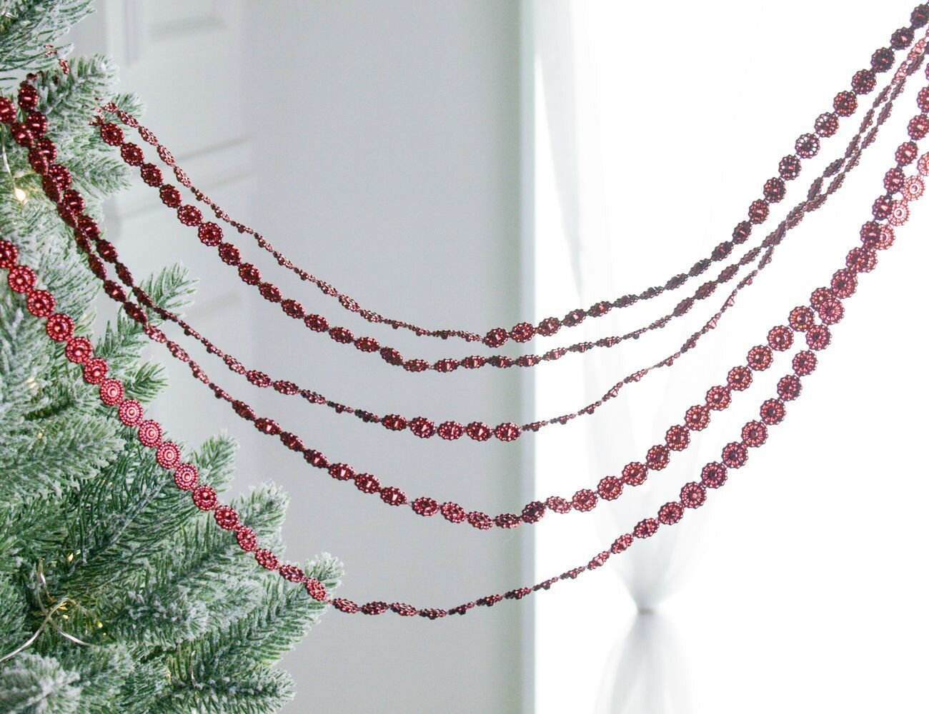 Бусы на ёлку маргерит пластик бургунди 270 см Winter Deco 1001142