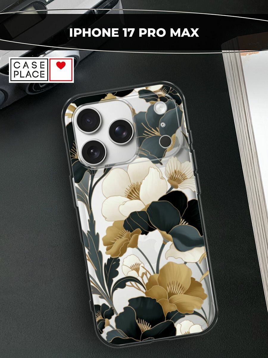 Чехол на Apple iPhone 17 Pro Max / Айфон 17 Про Макс с принтом Золотые цветы