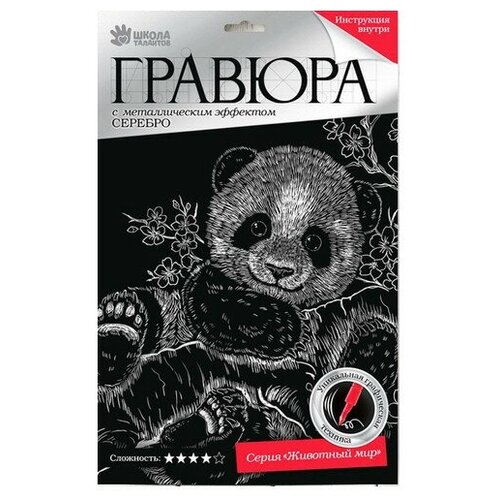 фото Школа талантов гравюра "панда" с металлическим эффектом серебра а4