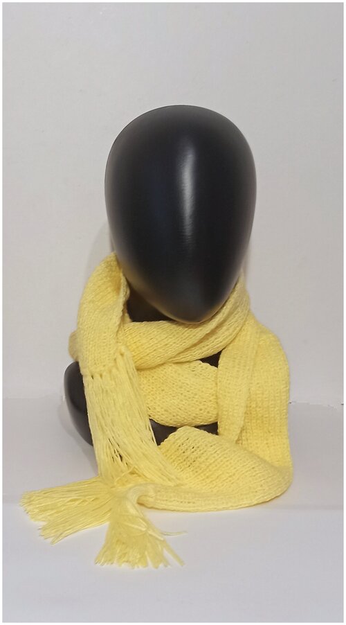 Шарф , шерсть, вязаный, с бахромой, ручная работа, 190х14 см, one size, желтый
