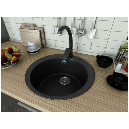 Врезная кухонная мойка МС-1, диаметр 47см из искусственного камня, круглая, с сифоном, МС-1 звездное небо глянец