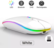 Беспроводная ультратонкая мышь с LED подсветкой / Бесшумная мышка для компьютера, ноутбука и пк / Bluetooth + Wireless 2.4G / White