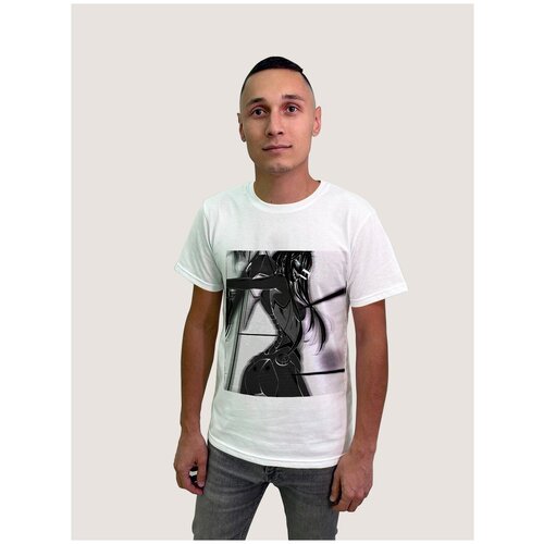 фото Футболка мужская белая из хлопка с dtf принтом аниме любимый во франксе darling in the franxx 02 - 40152 будь на стиле