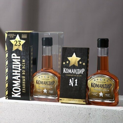 Набор Командир гель для душа во флаконе коньяк аромат сандал и бергамот 250 мл мыло в форме шоколада 675₽