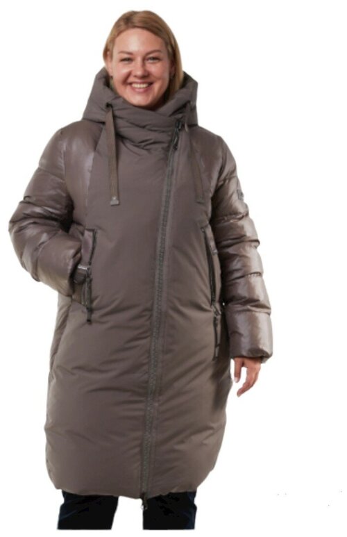 куртка  Lora Duvetti зимняя, удлиненная, силуэт прямой, капюшон, карманы, размер 50, бежевый, коричневый