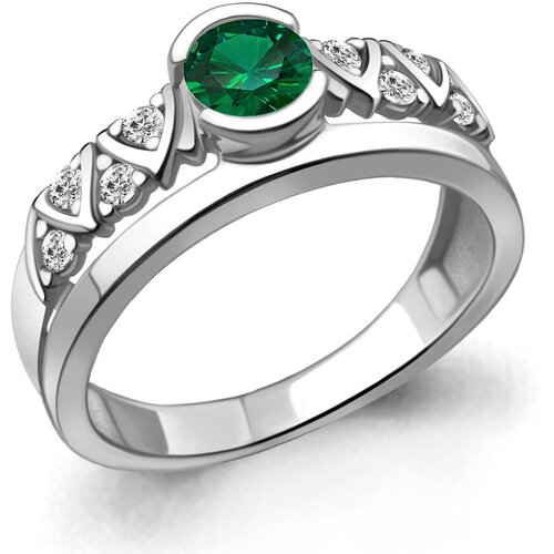 фото Серебряное кольцо aquamarine а66650аг с фианитом и гидротермальным изумрудом, размер 18 diamant-online