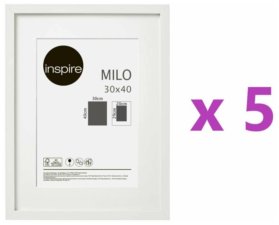Рамка Inspire Milo 30x40 см цвет белый 5 шт