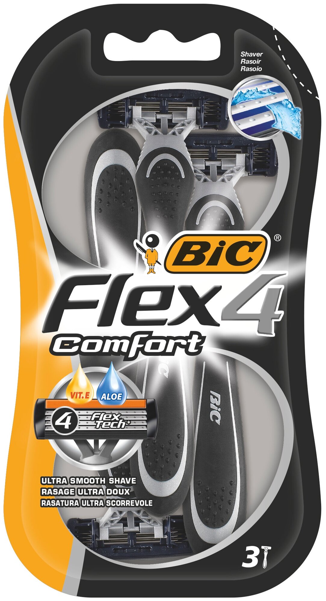Бритвенный станок Bic Flex 4 Comfort , черно-серый, 3 шт.