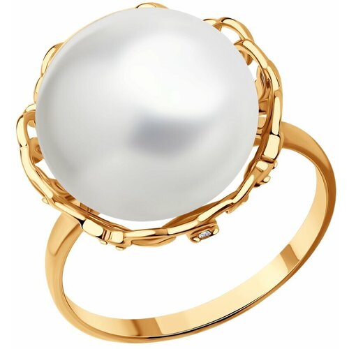 Кольцо Diamant online, золото, 585 проба, жемчуг, фианит, размер 18.5