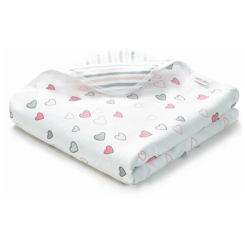 Одеяло муслиновое 4 слоя для новорожденных и детей до 3 лет Pink Hearts