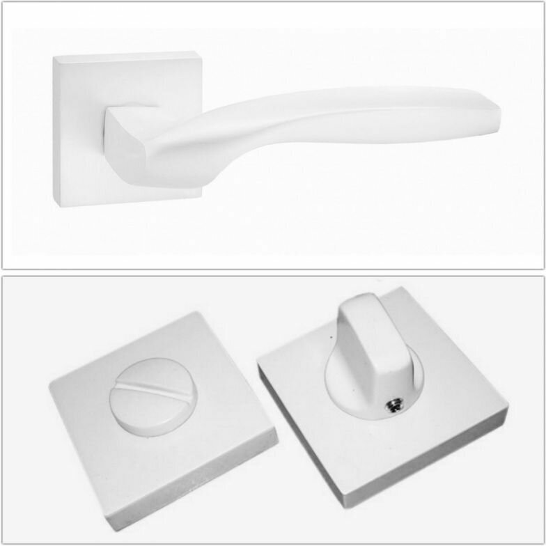 фото Комплект ручек для дверей Puerto INAL_538-03_MSW_W, белый (ручка + завертка WC)