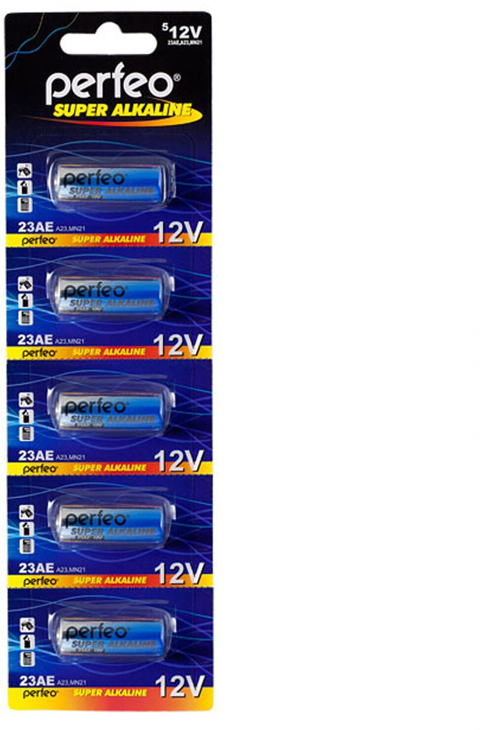 Батарейки Perfeo 23AE (23A, MN21, A23) Super Alkaline алкалиновые (щелочные), 5шт, 12V