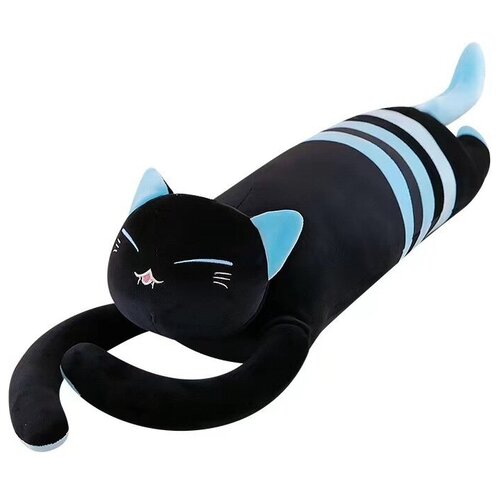 Мягкая игрушка подушка длинный Кот с полосками 70см/голубой/спящая кошка