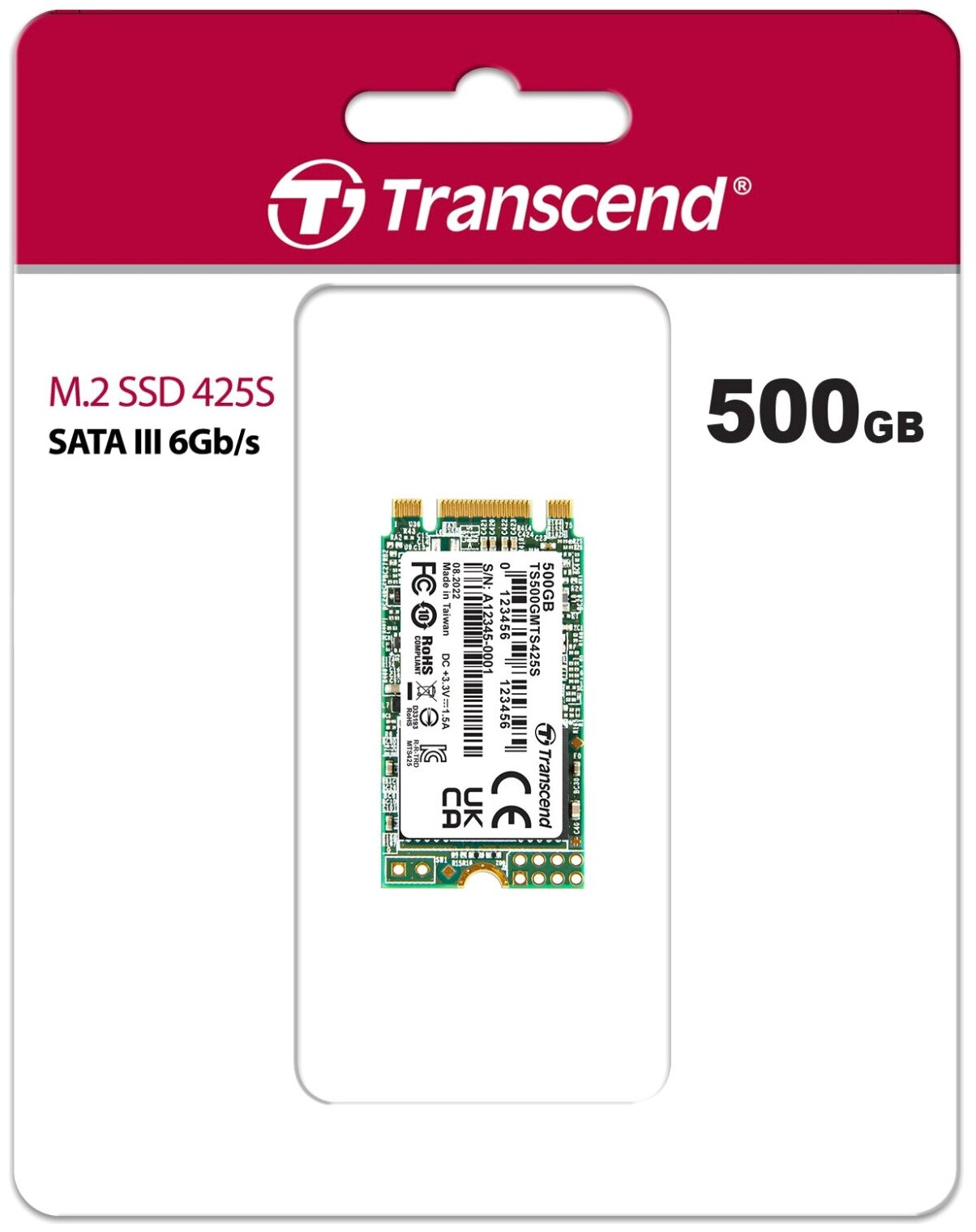 Накопитель Transcend SSD M.2 MTS425 Series 500GB SATA3, 3D NAND, (TS500GMTS425S)