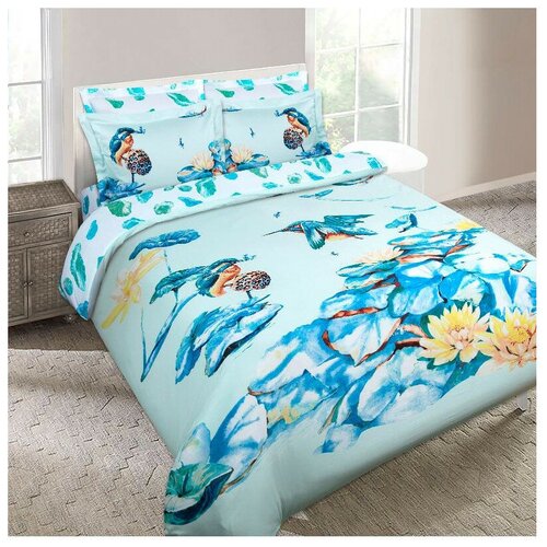 фото Постельное белье евростандарт mona liza zimorodok, сатин, 4 наволочки: 50 х 70 и 70 х 70 см