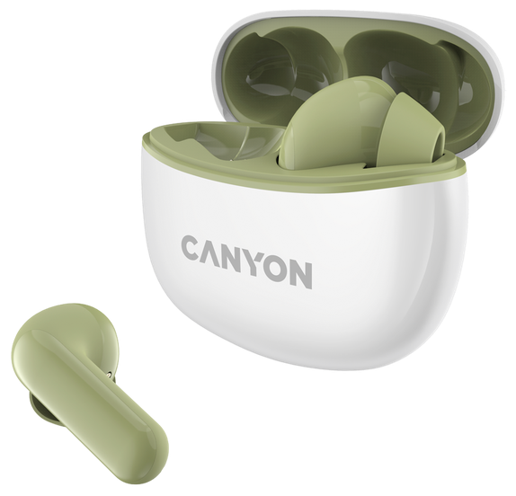 Наушники Canyon CNS-TWS5GR беспроводные, вкладыши, с микрофоном, TWS, Bluetooth, зеленый