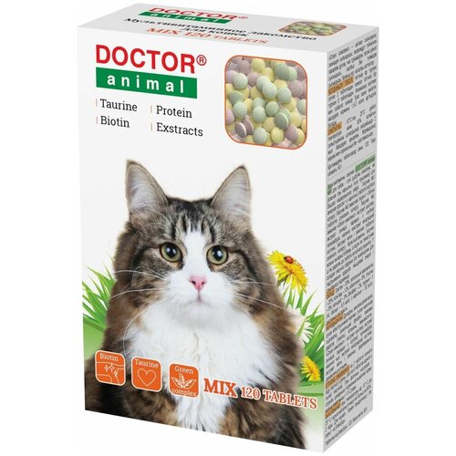 Мультивитаминное лакомство Doctor Animal Mix, для кошек, 120 таблеток