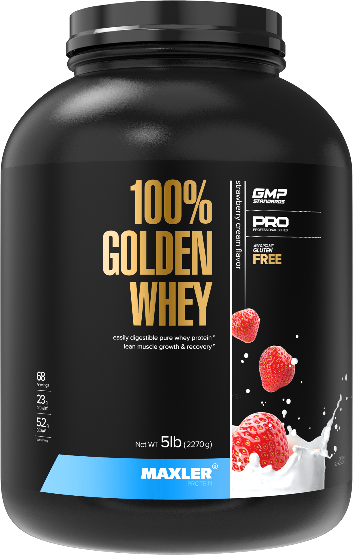 Сывороточный протеин Maxler 100% Golden Whey со вкусом клубничный крем, 2270г, Рост мышечной массы, Восстановление, BCAA