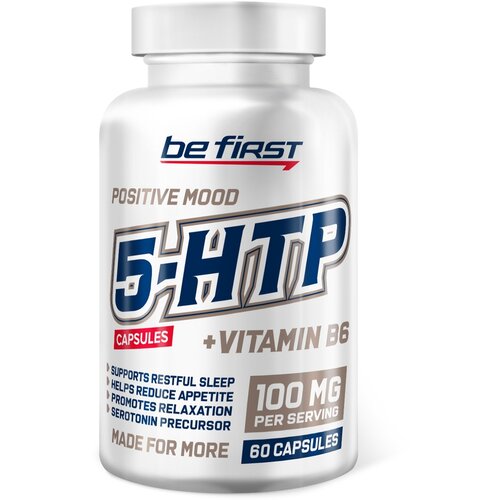 Аминокислота Be First 5-HTP + Vitamin B6, без вкуса, 60 шт. аминокислота be first amino 1800 без вкуса 210 шт