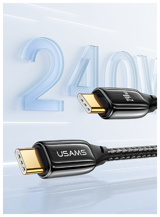 Ультра скоростной кабель USAMS U82 для быстрой зарядки PD 3.1, тканевый шнур 5 А, мощность 240 Вт, 2 м