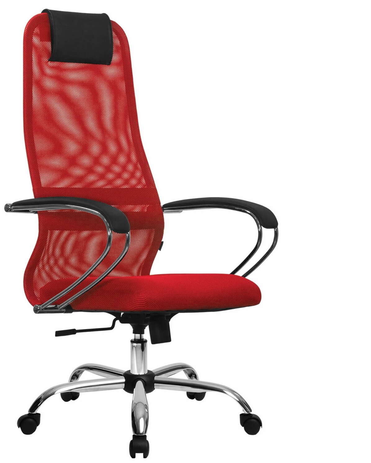 Кресло офисное Метта "SU-B-8" хром, ткань-сетка, сиденье мягкое, красное