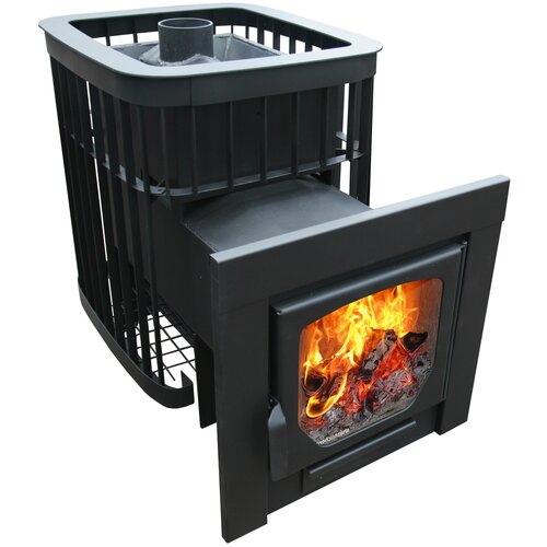 Дровяная банная печь       Варвара Каменка удлиненная топка Панорамная дверь 12 кВт 56 см 78 см 88 см черный 12 м³ стекло