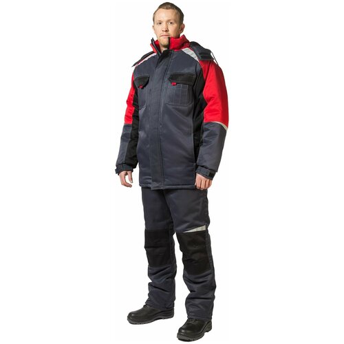 Куртка рабочая зимняя мужская з43-КУ с СОП серая/красная (размер 44-46, рост 182-188)