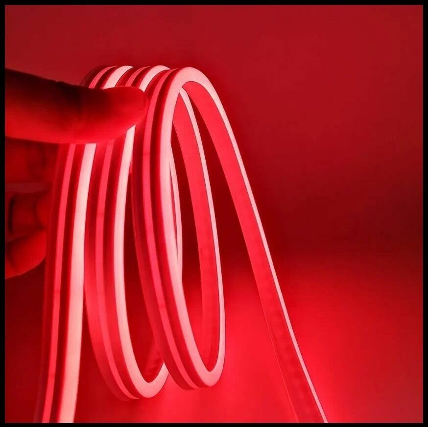 Гибкий неон, цвет красный, неоновая светодиодная лента 6х12мм, 12V DC, 120 LED/m, IP 65 - фотография № 2